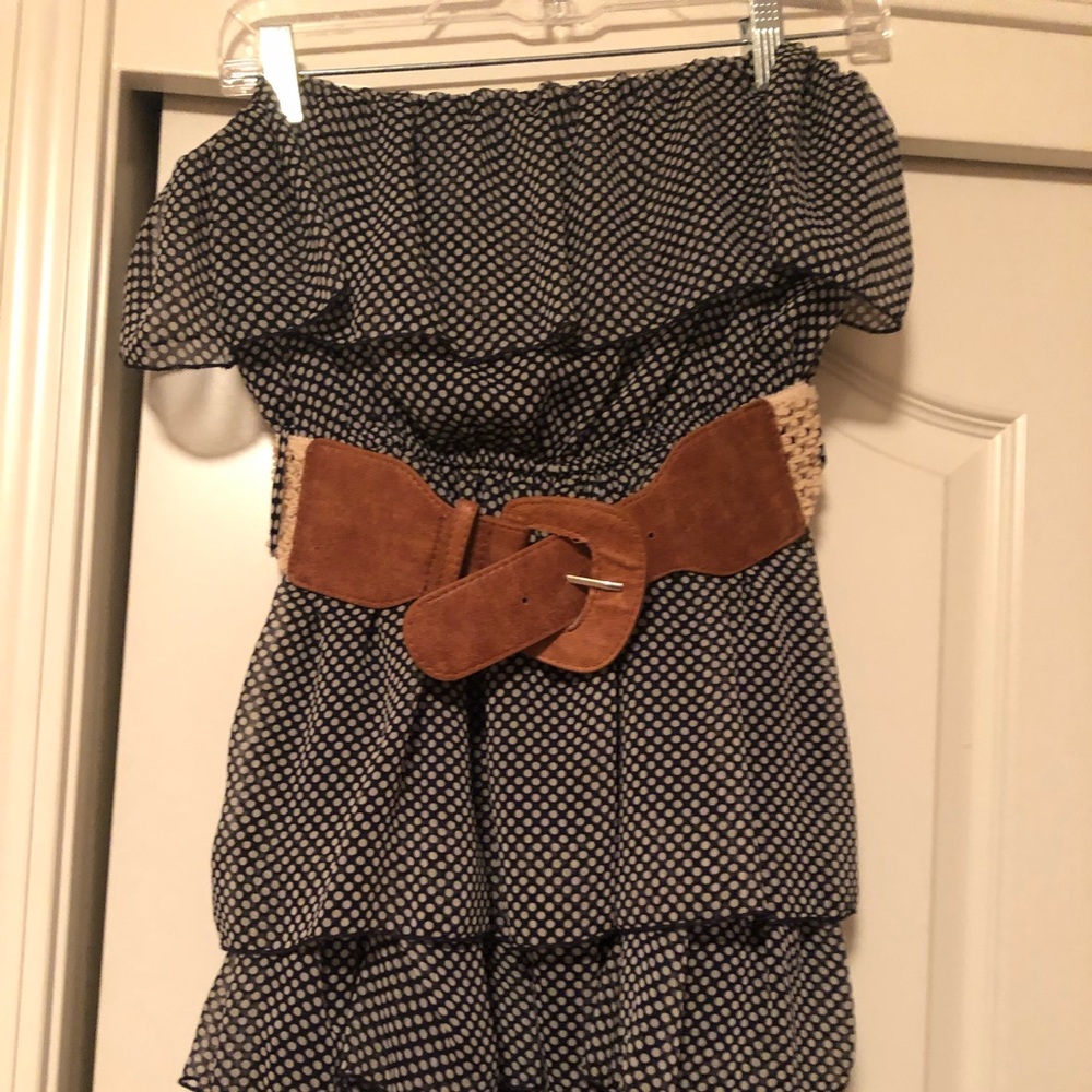Navy Polka Dot Tunic/Dress With Belt.